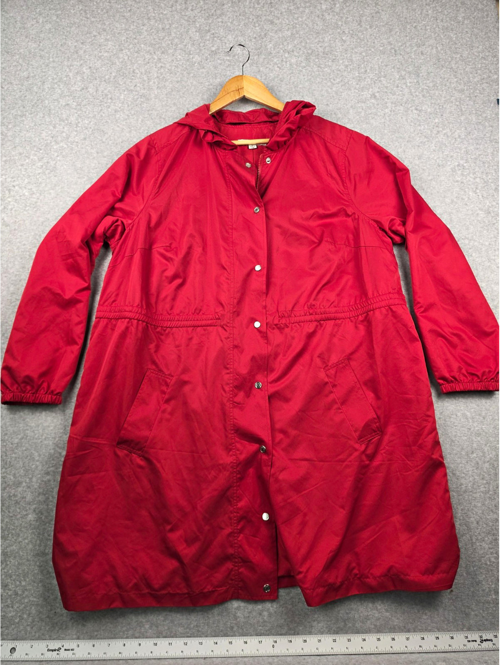 Liz Claiborne Red Long Parka Hooded Zip Snap Pockets Relaxed Womens 1X
